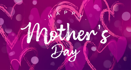 Mother's Day card with pink hearts background and bokeh. Happy Mother's Day card - 781207817