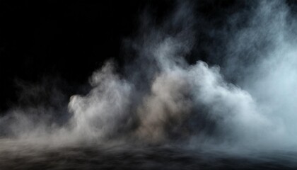 smoke clouds steam mist fog and white foggy vapor 3d realistic smoke from dust particles isolated on black background