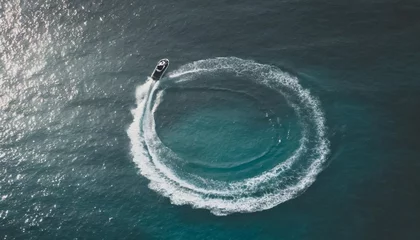 Fotobehang aerial view of a jet ski vashafaru haa alif atoll maldives indian ocean riding circles generative ai © Dayami