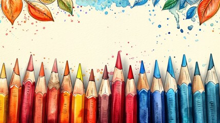 school supplies background background color pencils, papers, watercolor
