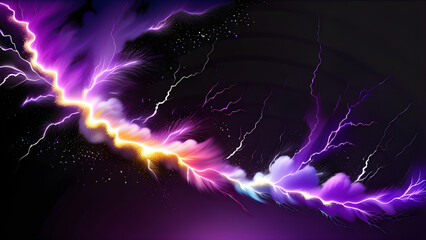 Obraz premium Purple Lightning Burst on Black Canvas, Thunderous Explosion Vibrant Scene, Dynamic Burst Purple Paint Surface, Striking Splatter Ebony Background(Generative AI)