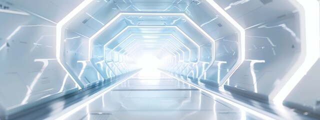 3D render, abstract futuristic background with a white glowing tunnel in the center. Abstract...
