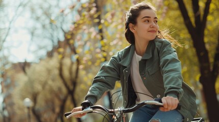Obraz premium Woman on the bicycle, spring time