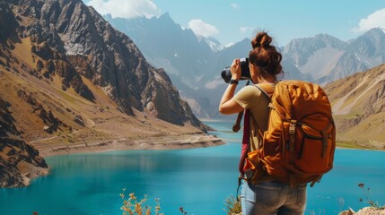hiker on the mountain with backpack
