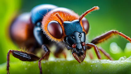 A close-up shot of an ant's antennae and sensory organs to emphasize their tiny but complex structures. 