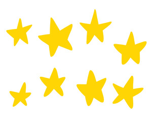 Fototapeta premium Vector set of different yellow stars on a white background. Hand drawn doodle elements. Stars are painted by hand