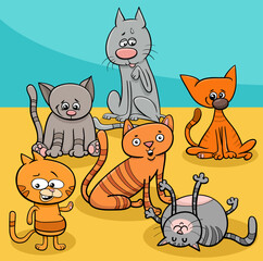 cats animal characters at home cartoon illustration - 781211227