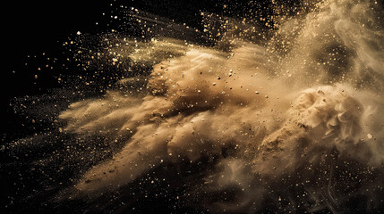 Sand explosion, on black background