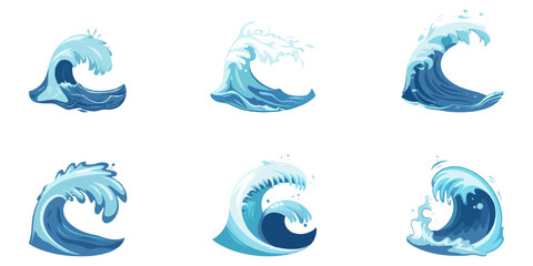 Set of water waves on a white background.