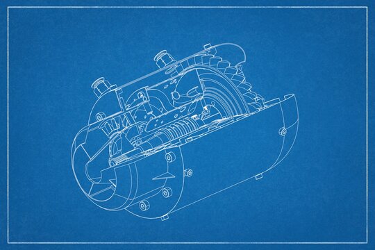 3D design of a jet engine.