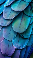 Close-up of vibrant blue and purple bird feathers. Natural beauty and wildlife concept.