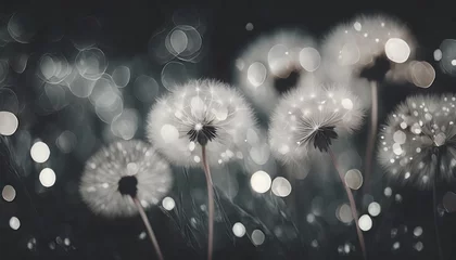 Kussenhoes vector spring bokeh background with white dandelions nature floral bokeh landscape © Dayami