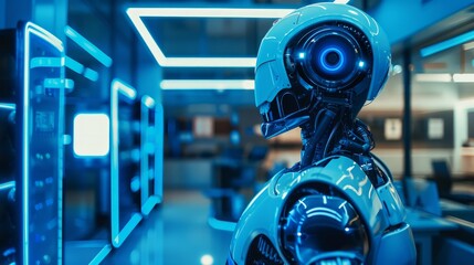 Fototapeta premium Sleek, humanoid AI robot in a futuristic lab