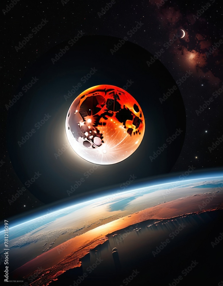 Poster a breathtaking digital creation depicting an eclipse on an exotic planet, as observed from a nearby 