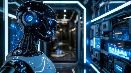 Fototapeta premium Sleek, humanoid AI robot in a futuristic lab
