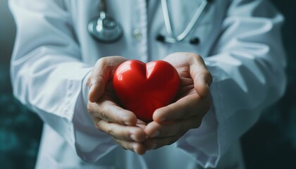 Doctor holding a red heart. Health care and medical concept. Design for healthcare materials