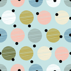 Seamless pattern, polka dot fabric, wallpaper, vector. Cheerful polka dot vector seamless pattern. Can be used in textile industry, paper, background, scrapbooking. - 781216259