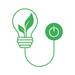 Turn off the light for energy saving. Save energy concept. Lightbulb with green leaves inside and hutdown symbol