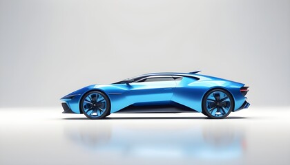 Passenger blue futuristic car isolated on a white background, with clipping path. Full Depth of...