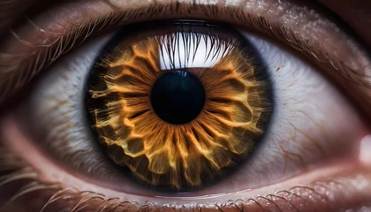 Fotobehang Close-up of the iris on a black background, macro, photography. Human eye close-up.  © Yauhen