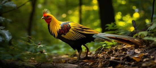 Fototapeta premium Bird perched on wooded branch