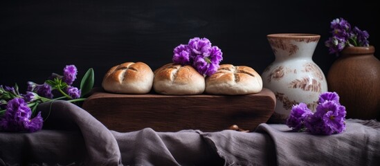 Close-up of assorted bread on wooden surface