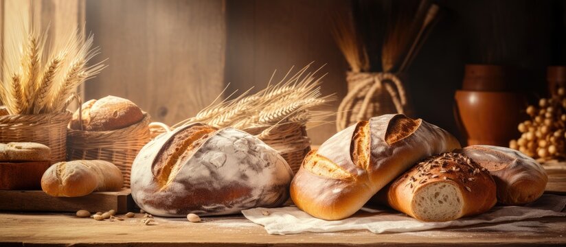 Assorted bread display on table