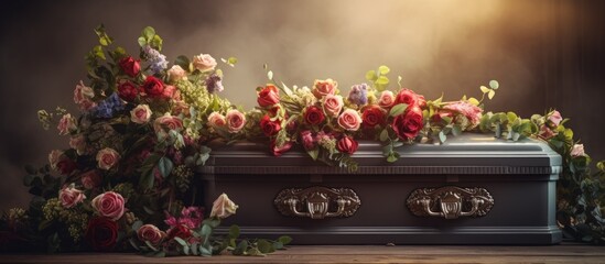 Casket adorned with flowers