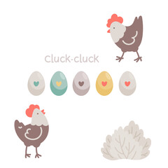 Farm birds family. Chickens, Easter egg characters