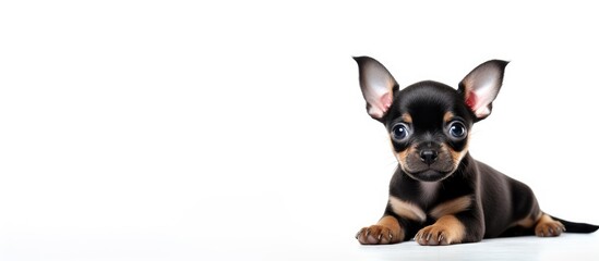 Funny Chihuahua puppy posed white backdrop