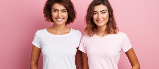 Two women wearing white tops posing for the camera