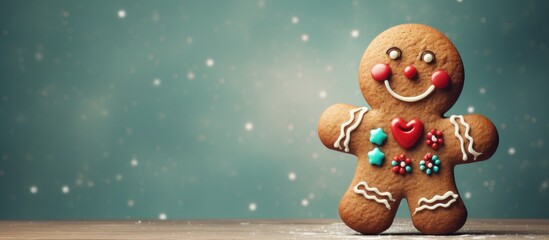 Gingerbread man with heart and red nose - obrazy, fototapety, plakaty