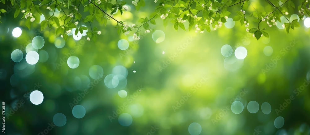 Poster Sunlight filtering through forest tree leaves