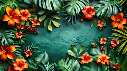 Lush Tropical Leaf Arrangement, Offering a Fresh and Fashionable Backdrop for Summer Designs and Creative Projects