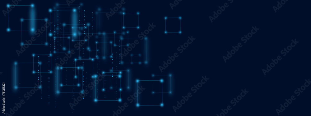 Poster Vectors Digital technology and science background, Abstract futuristic square shape pattern connection in gradient blue technology background.