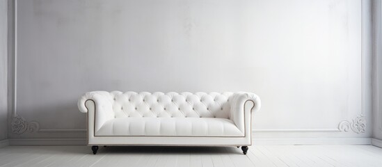 White couch against neutral wall - obrazy, fototapety, plakaty