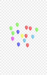 Colorful Helium Background Transparent Vector. Air Birthday Banner. Purple Present. Pink Confetti. Toy Shine Set.