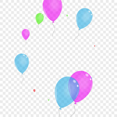 Purple Balloon Background Transparent Vector. Helium Creative Frame. Blue Rainbow. Green Toy. Balloon Love Banner.