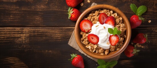 Granola bowl with fresh strawberries and yogurt