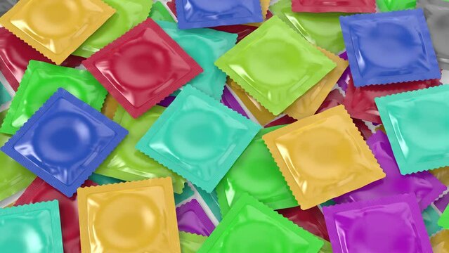 Group of different colored condoms