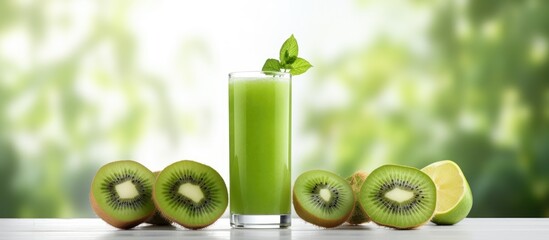 Glass of kiwi juice with lime slice