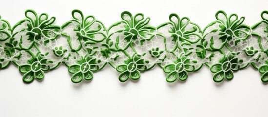 Green and White Floral Lace Close-Up