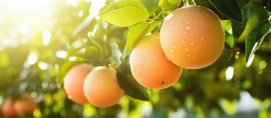 Oranges hanging tree sun