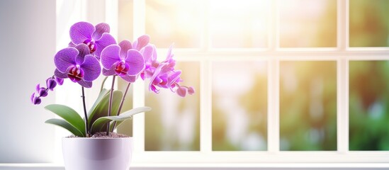 Purple orchid on windowsill