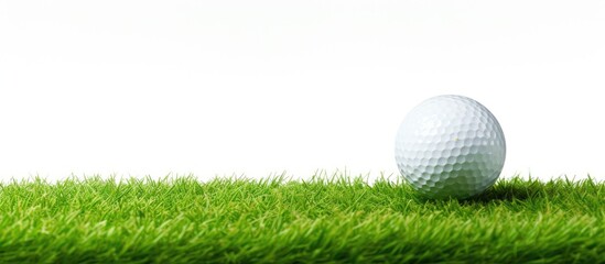 A golf ball sits on lush green grass