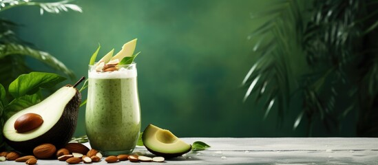 Green smoothie with avocado and nuts - obrazy, fototapety, plakaty
