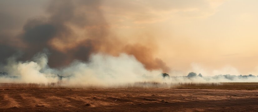 Smoke rises as sun sets