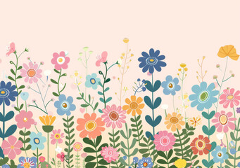 Obraz premium Colorful spring flowers border an illustration in the style of a cartoon style vector background design