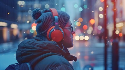Person wear headphone on the street