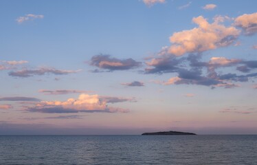 Aerial view of sea during sunset